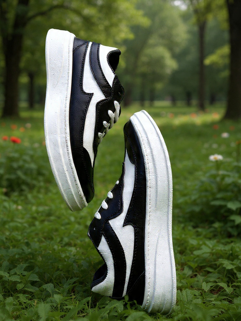 PAKSHULA Black–White Sporty Lifestyle Sneakers