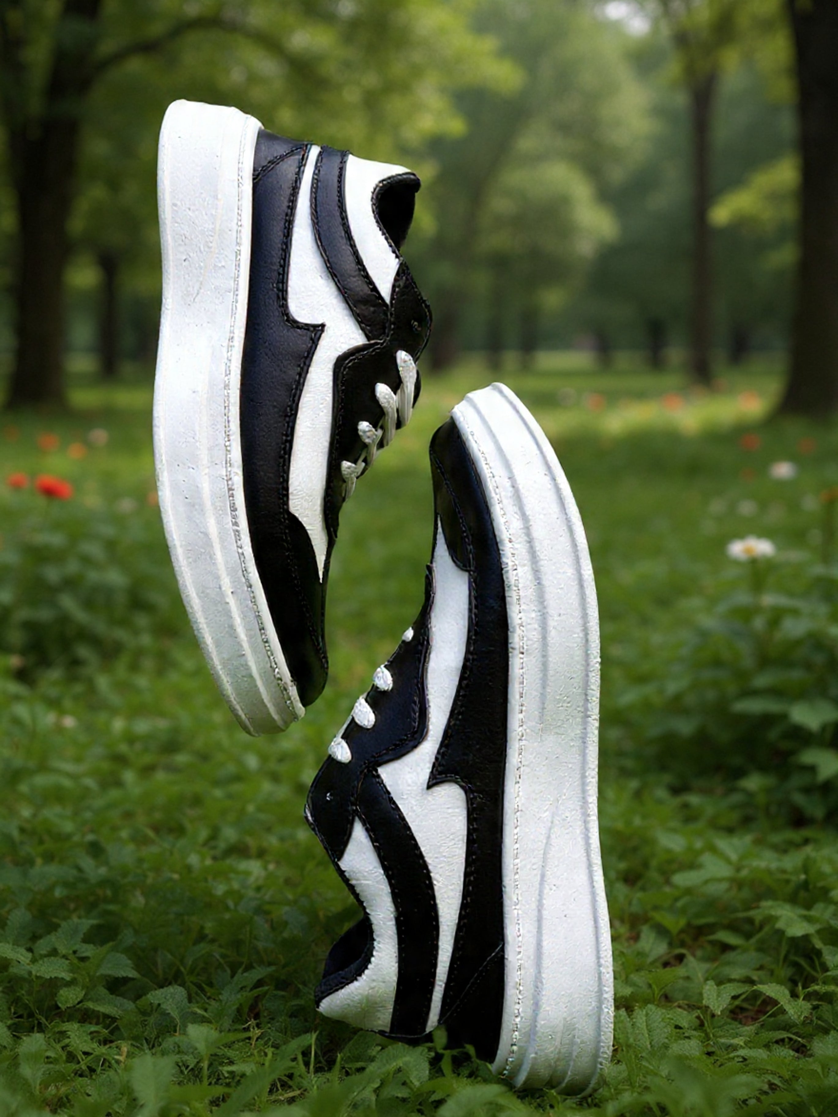 PAKSHULA Black–White Sporty Lifestyle Sneakers