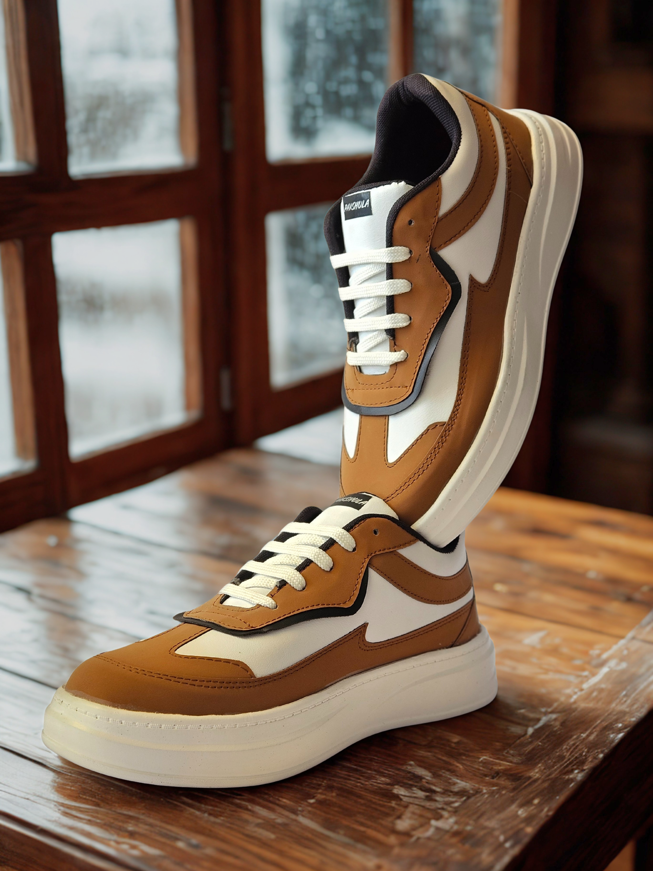 PAKSHULA Tan–White Sporty Sneakers