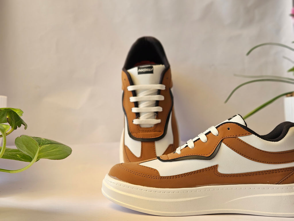 PAKSHULA Tan–White Sporty Sneakers