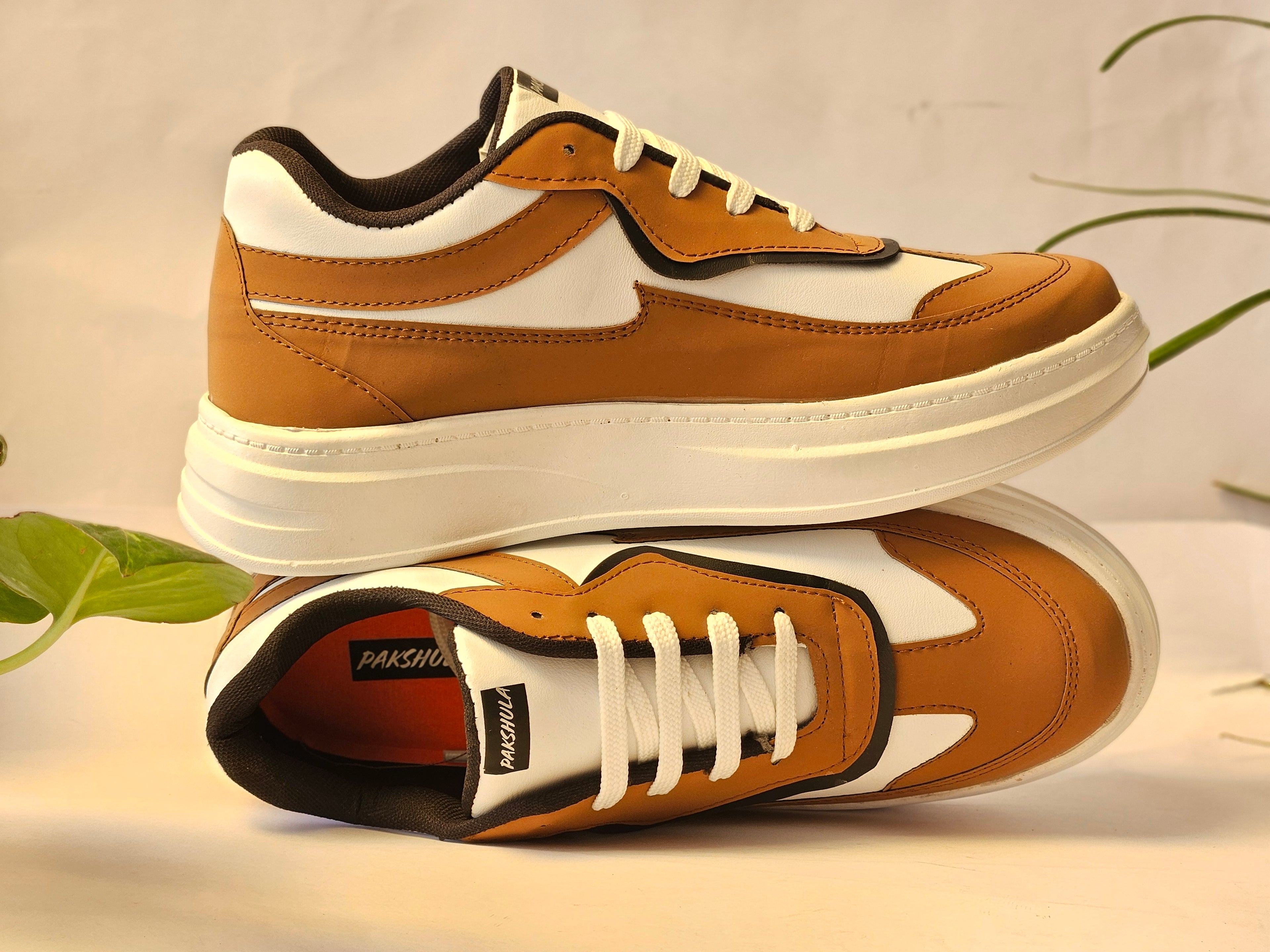 PAKSHULA Tan–White Sporty Sneakers