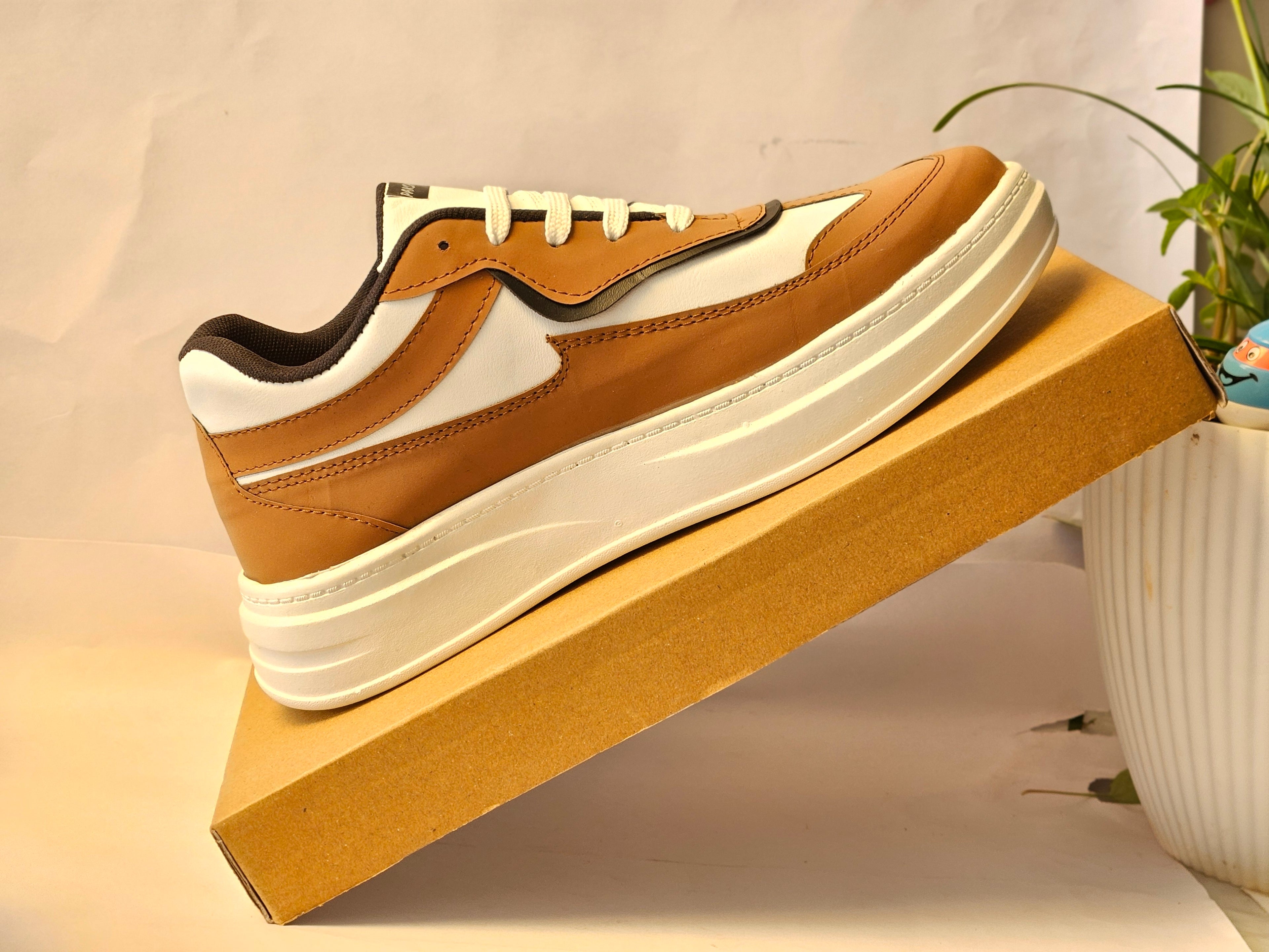 PAKSHULA Tan–White Sporty Sneakers
